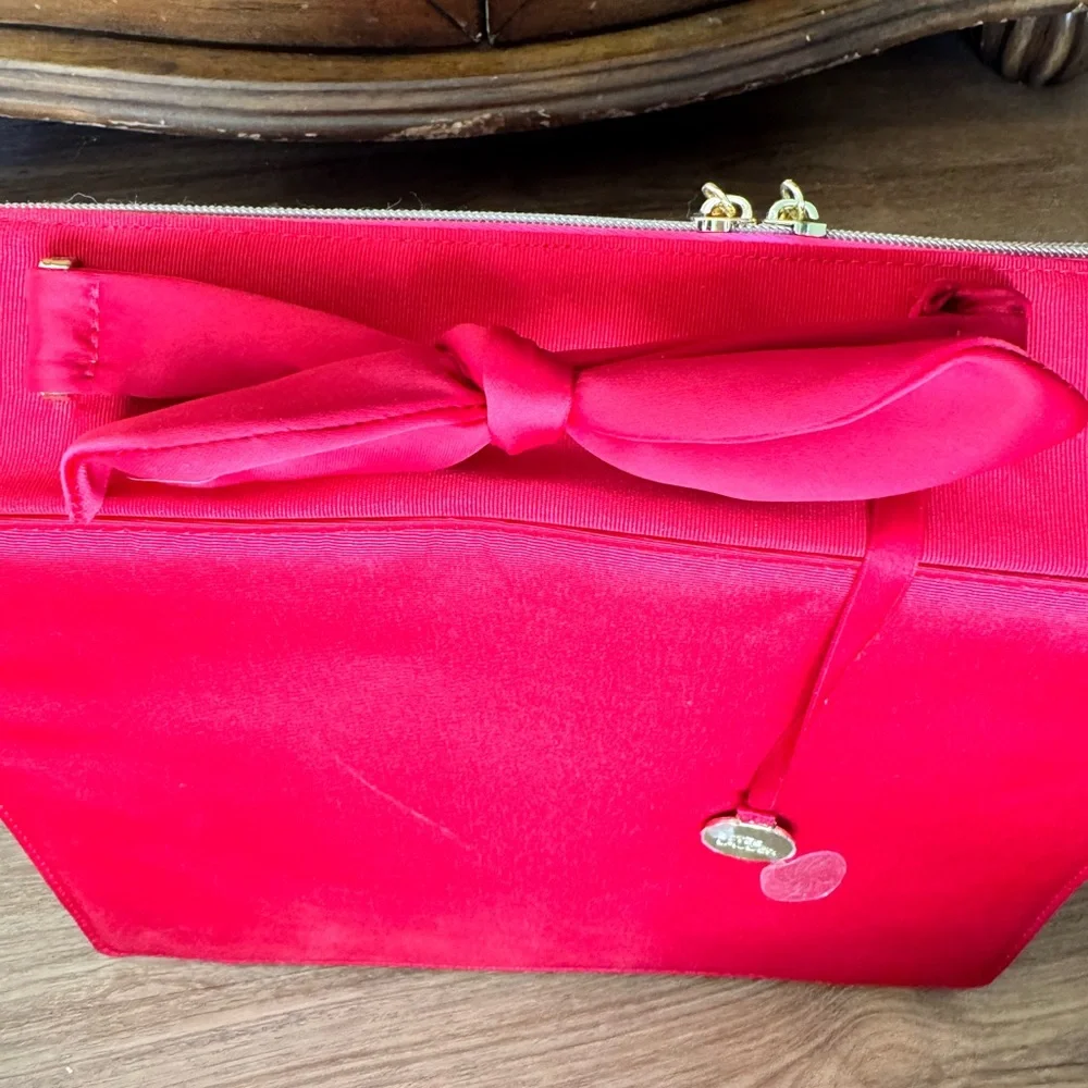 Estee Lauder Red Train Case Cosmetic Makeup Bow Handle NWT